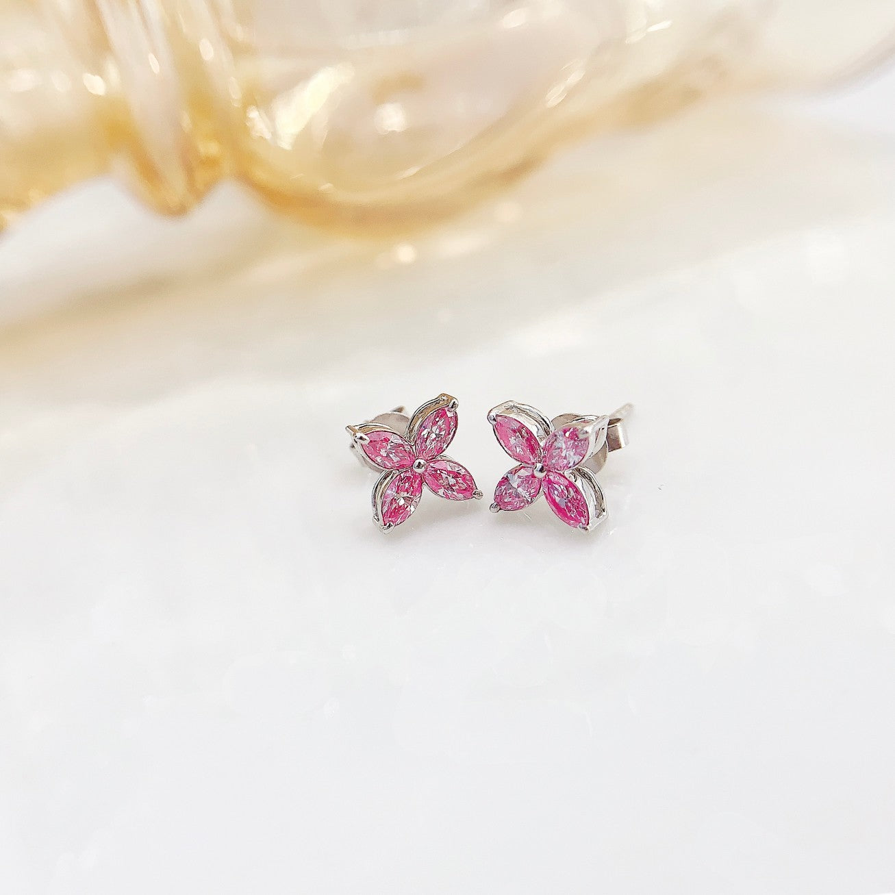 18K Pink Diamond Marquise Four-Leaf Earrings - Luxurious Jewelry - Jeweler.Jewelry