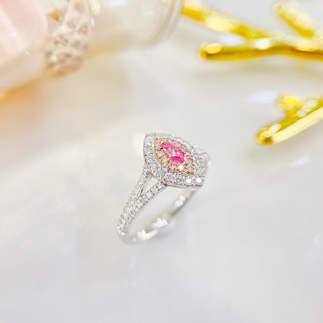 18K Pink Diamond Marquise Halo Y-Arm Ring | Jewelry Gem - Pink Diamond Ring