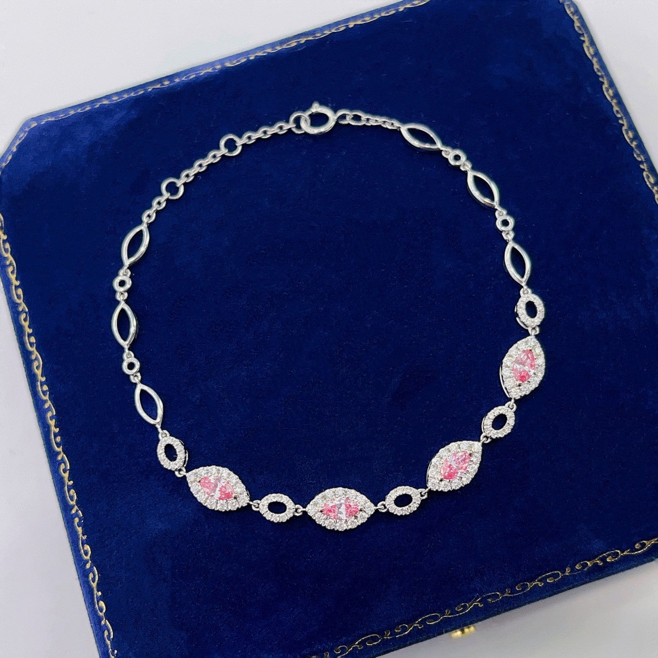 18K Pink Diamond Marquise Interval Hollow Bracelet - Exquisite Jewelry - Pink Diamond Bracelet