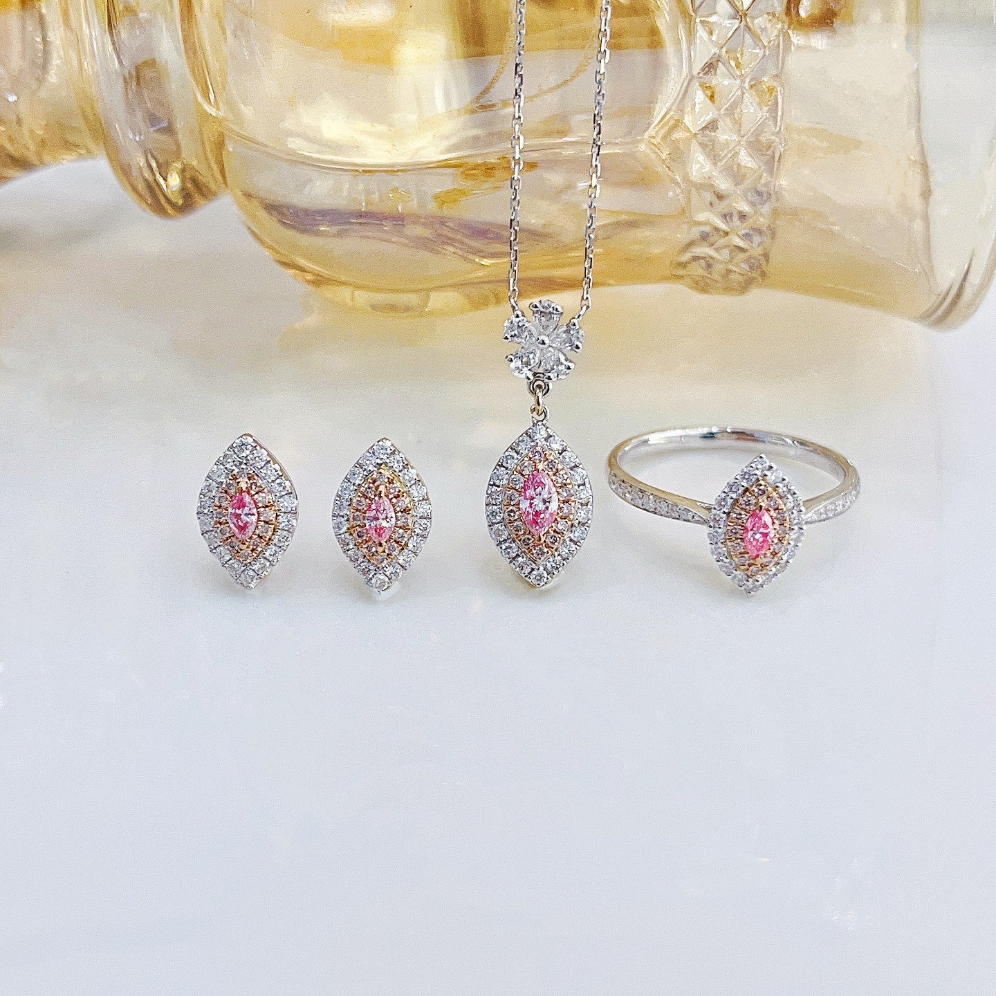 18K Pink Diamond Marquise Jewelry Set – A Sparkling Choice for Elegance - Pink Diamond Set System