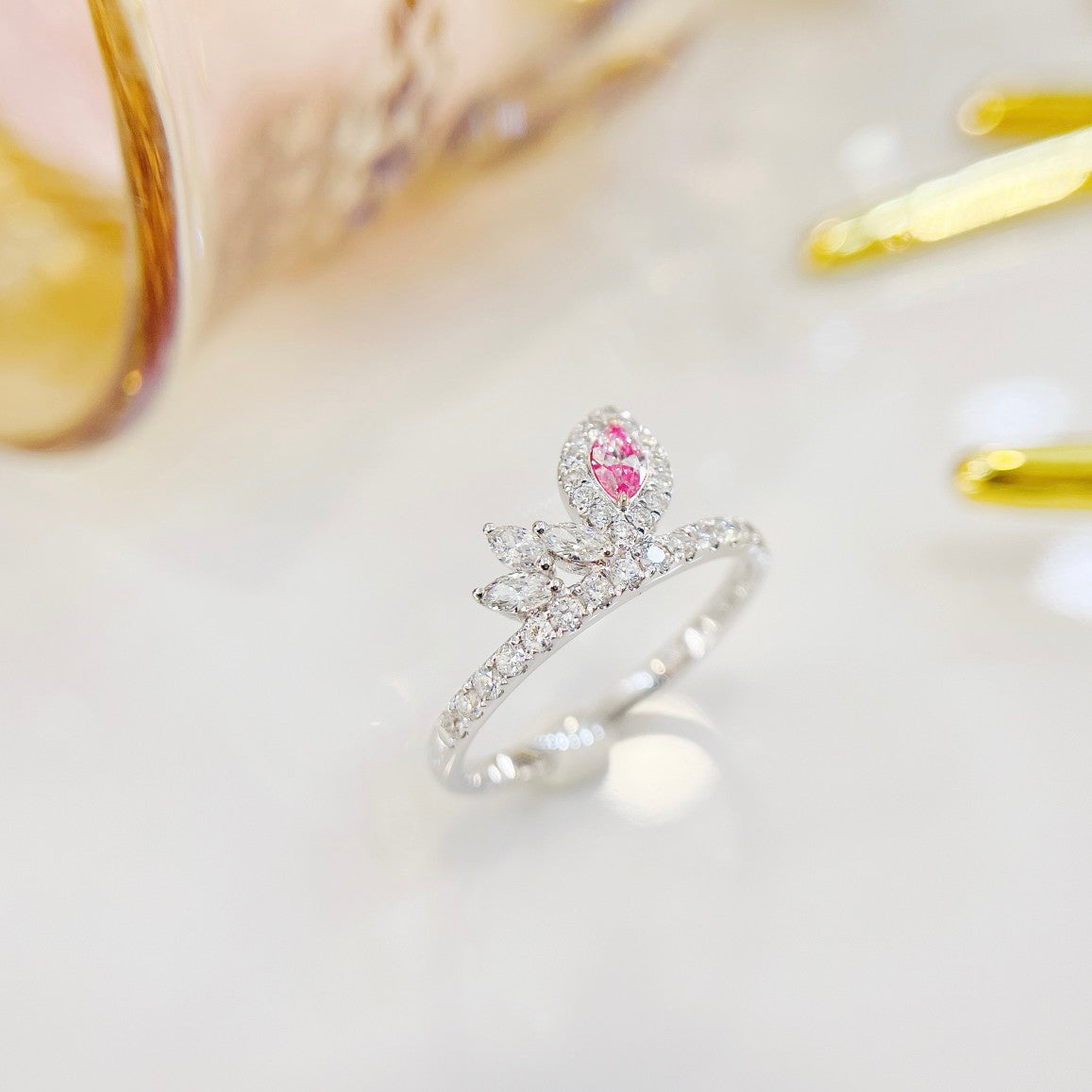 18K Pink Diamond Marquise Ring - Minimalist Elegance Jewelry - Pink Diamond Ring