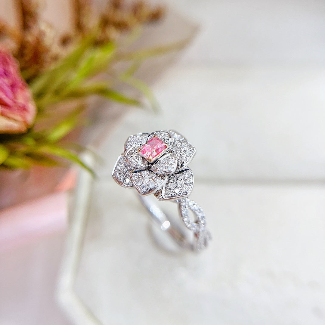 18K Pink Diamond Marquise-shaped Pillow Ring with Diamond Accents - Luxury Jewelry - Pink Diamond Ring