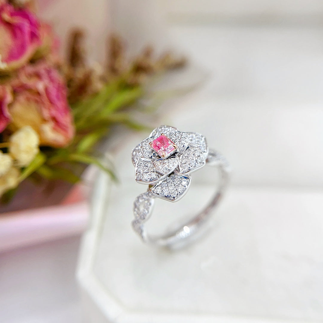 18K Pink Diamond Marquise-shaped Pillow Ring with Diamond Accents - Luxury Jewelry - Pink Diamond Ring