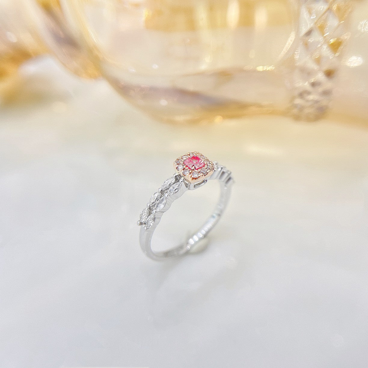 18K Pink Diamond Marquise-Shaped Ring - Jewelry Gem - Pink Diamond Ring