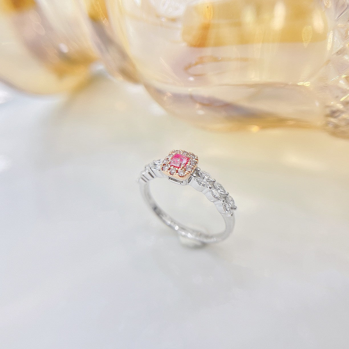 18K Pink Diamond Marquise-Shaped Ring - Jewelry Gem - Pink Diamond Ring