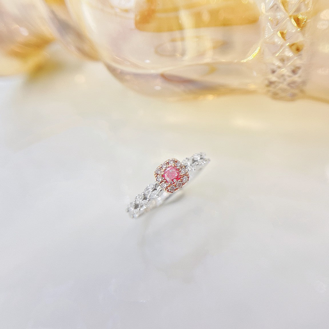 18K Pink Diamond Marquise-Shaped Ring - Jewelry Gem - Pink Diamond Ring