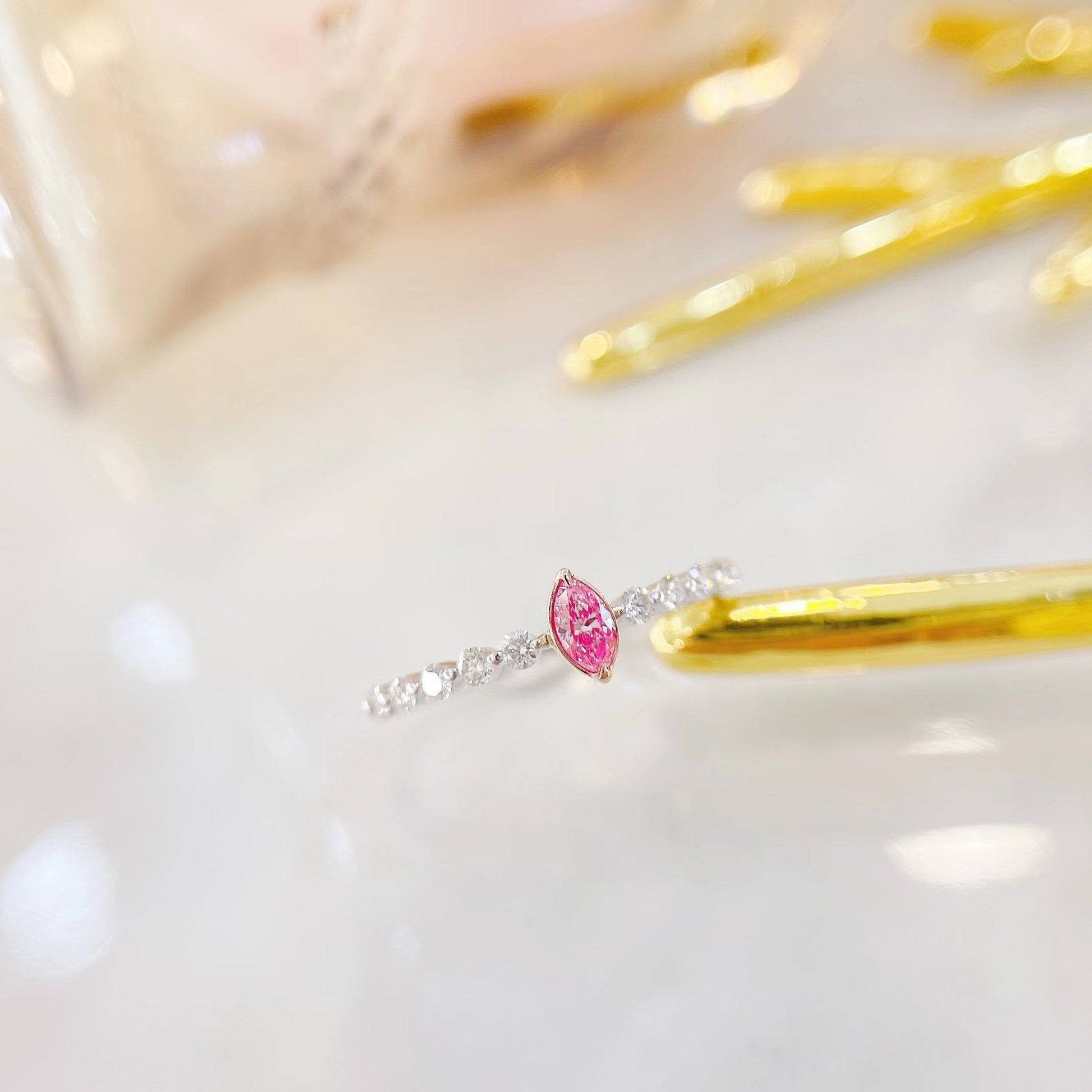 18K Pink Diamond Marquise Single Stone Ring | Premium Jewelry - Pink Diamond Ring