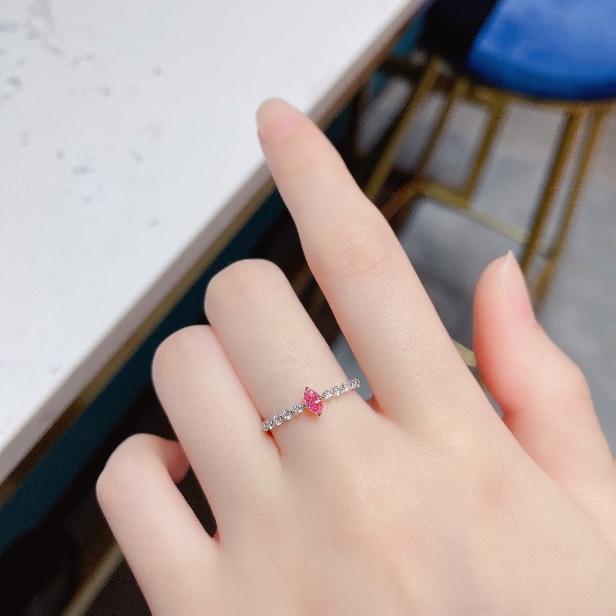 18K Pink Diamond Marquise Single Stone Ring | Premium Jewelry - Pink Diamond Ring