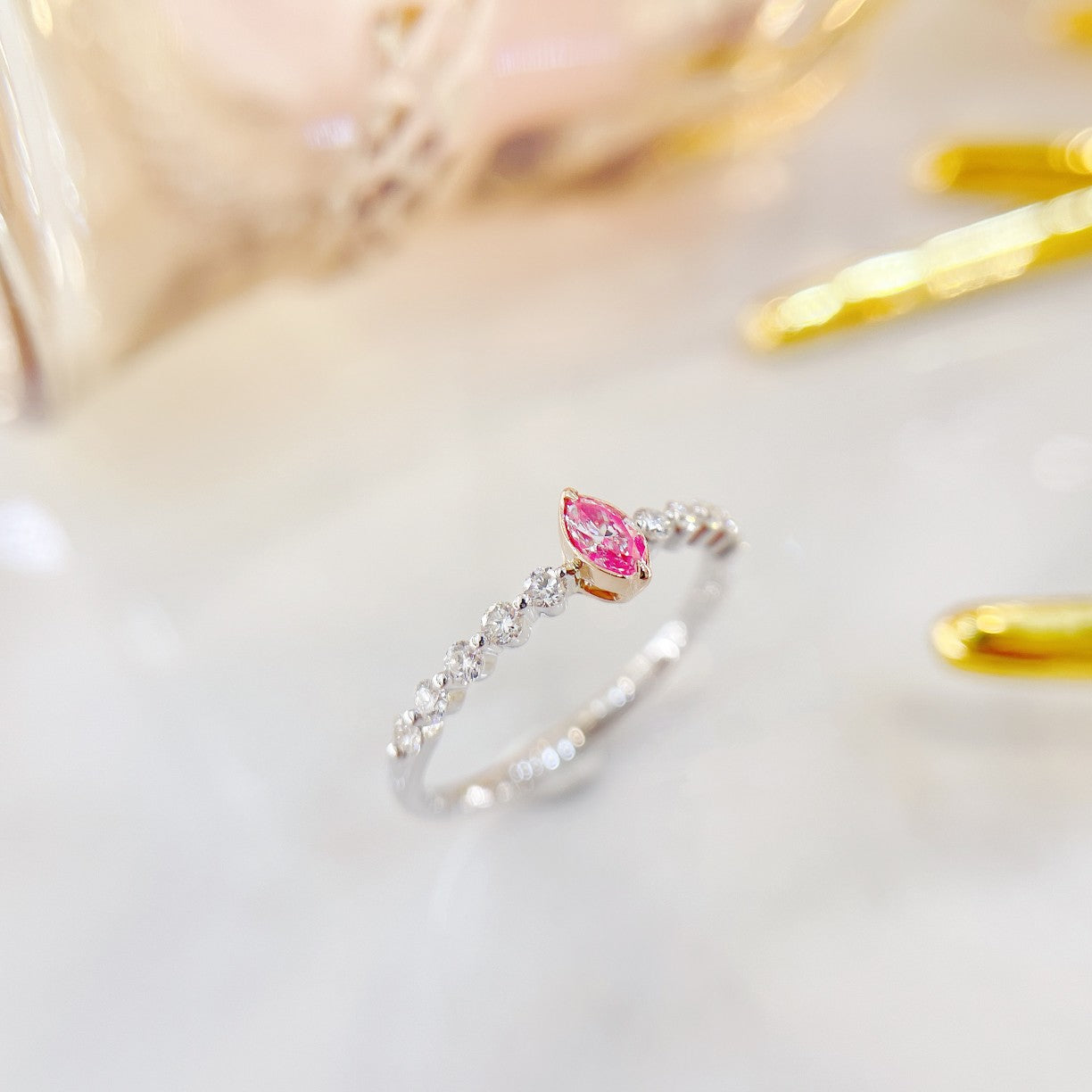 18K Pink Diamond Marquise Single Stone Ring | Premium Jewelry - Pink Diamond Ring