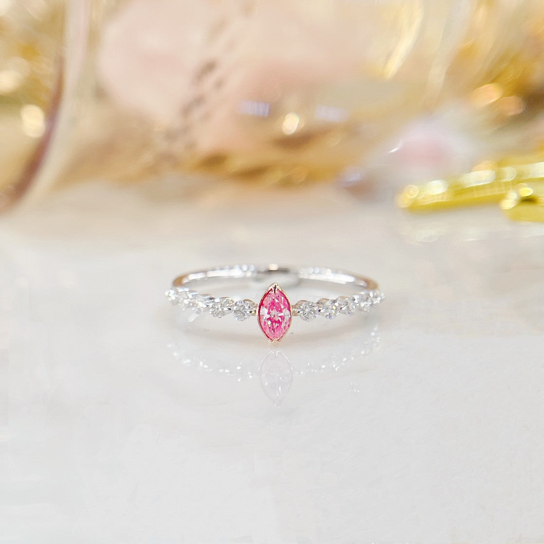 18K Pink Diamond Marquise Single Stone Ring | Premium Jewelry - Pink Diamond Ring