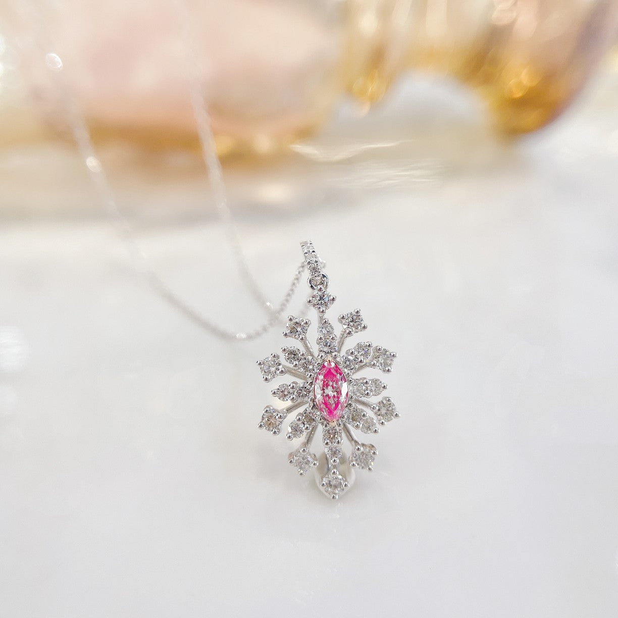 18K Pink Diamond Marquise Snowflake Necklace - Luxurious Jewelry - Pink Diamond Necklace