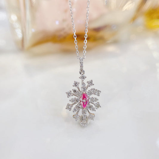 18K Pink Diamond Marquise Snowflake Necklace - Luxurious Jewelry - Pink Diamond Necklace