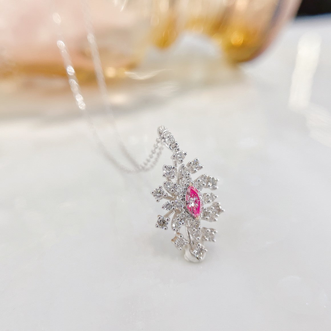 18K Pink Diamond Marquise Snowflake Necklace - Luxurious Jewelry - Pink Diamond Necklace