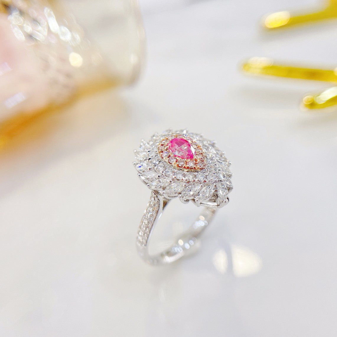 18K Pink Diamond Marquise Twist Ring – Two-Way Wear Jewelry - Pink Diamond Ring