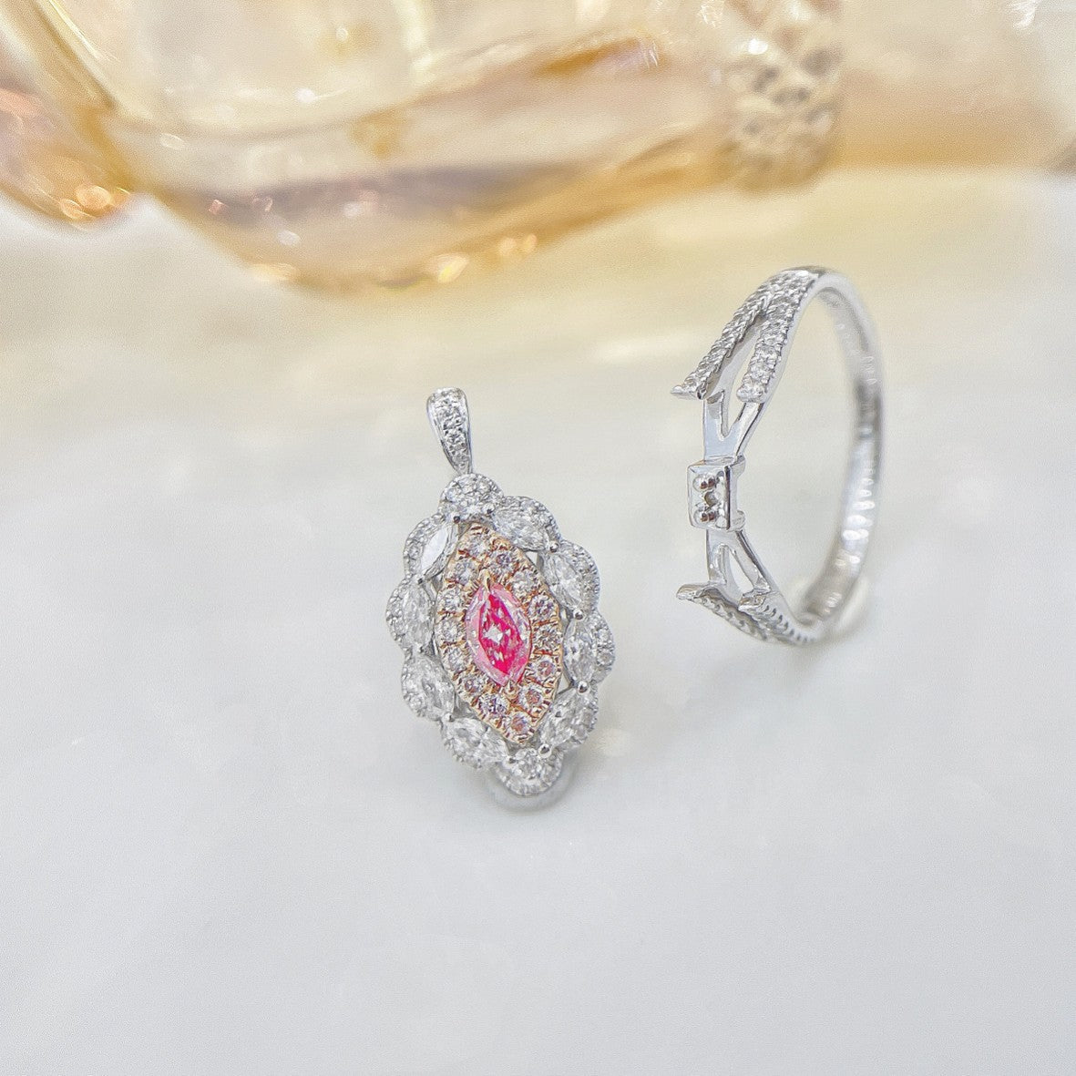 18K Pink Diamond Marquise Y-Arm Dual-Wear Jewelry - Pink Diamond Ring