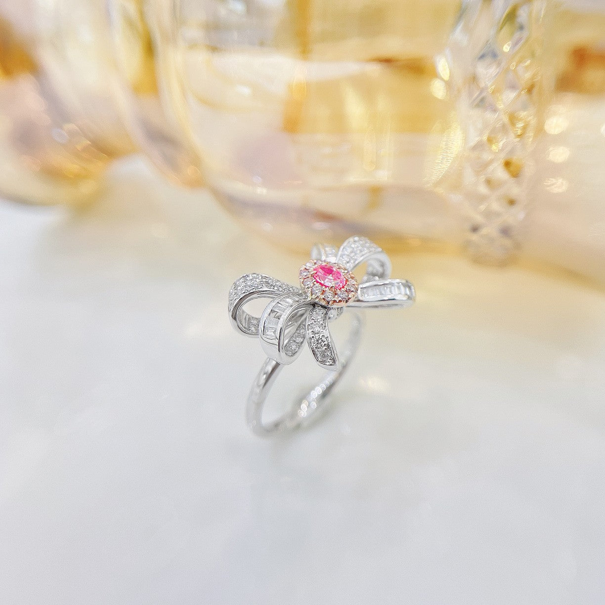 18k Pink Diamond Oval Bowknot Ring - Luxurious Jewelry Choice - Pink Diamond Ring