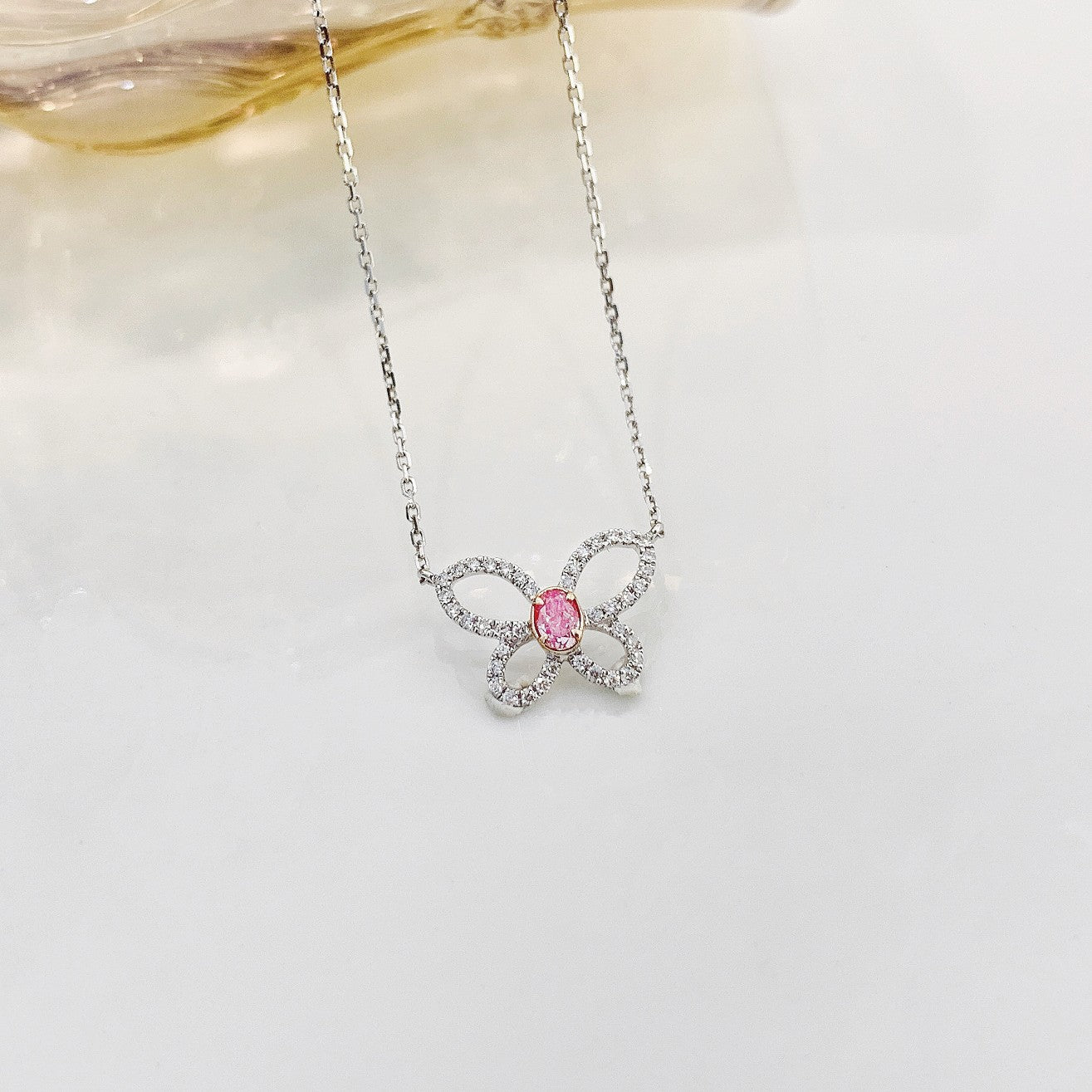 18K Pink Diamond Oval Butterfly Necklace - Luxury Jewelry - Pink Diamond Necklace