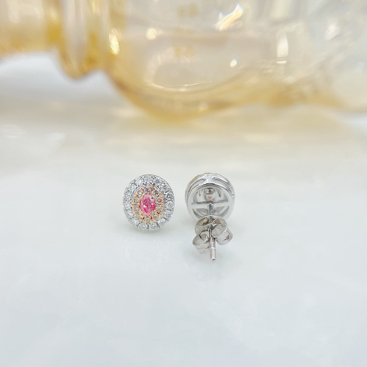 18K Pink Diamond Oval Classic Halo Earrings | ED027-F - Jeweler.Jewelry