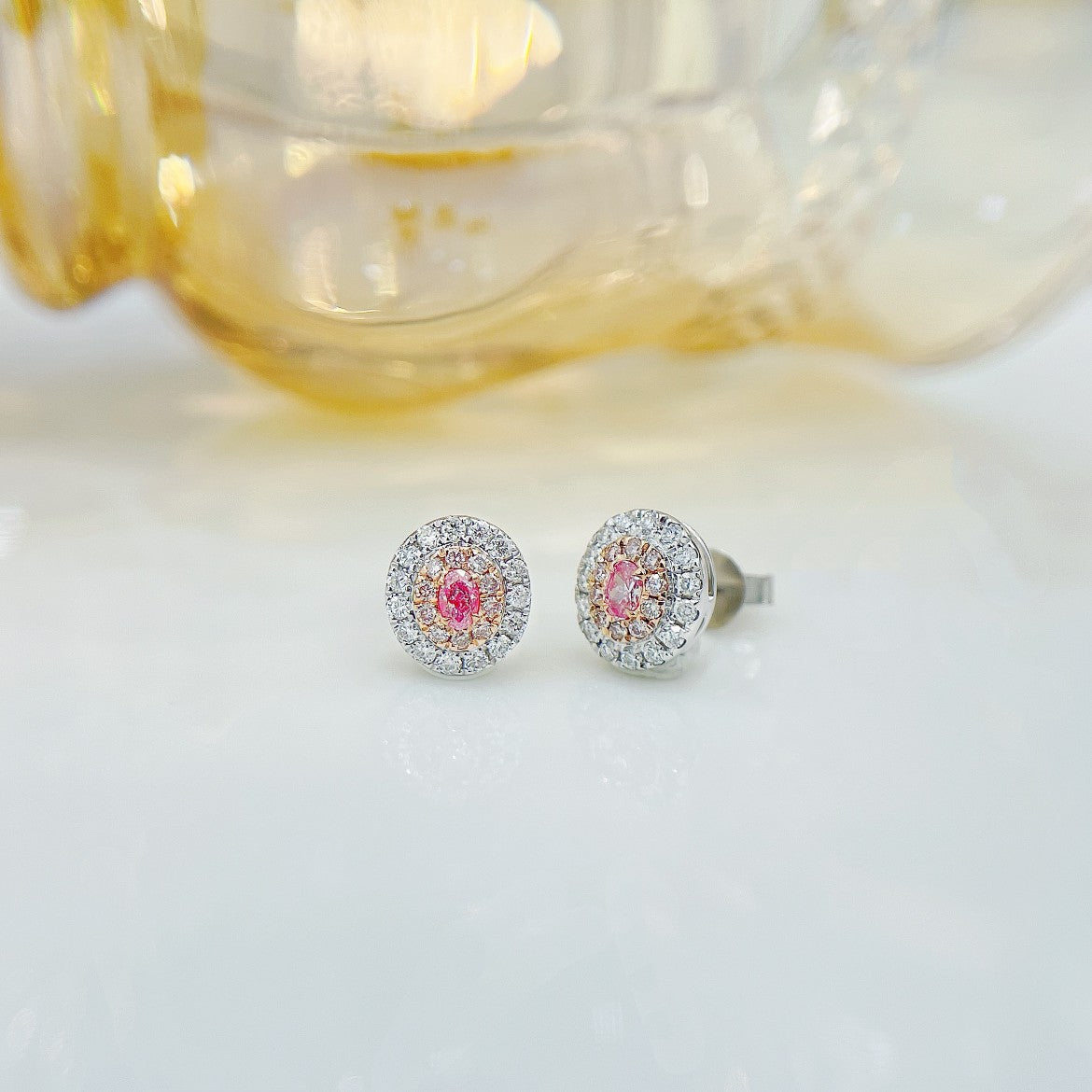 18K Pink Diamond Oval Classic Halo Earrings | ED027-F - Jeweler.Jewelry