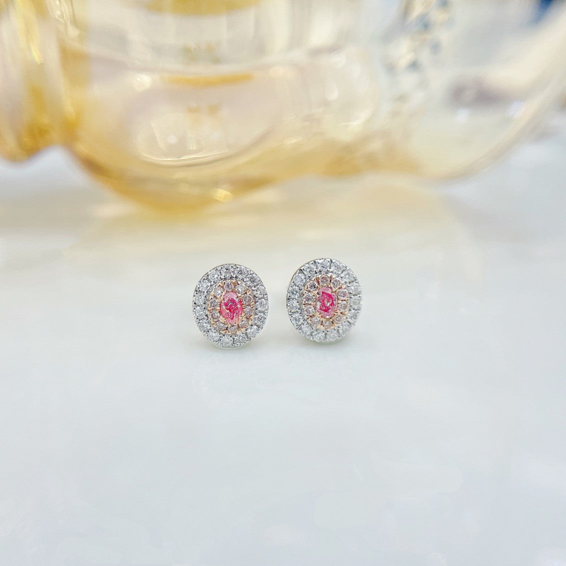 18K Pink Diamond Oval Classic Halo Earrings | ED027-F - Jeweler.Jewelry