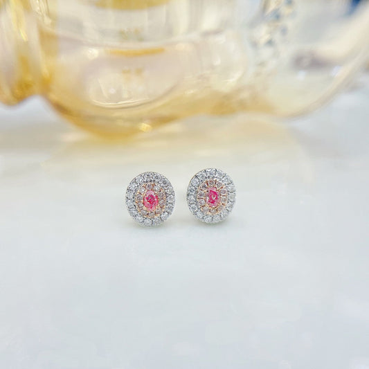 18K Pink Diamond Oval Classic Halo Earrings | ED027-F - Jeweler.Jewelry