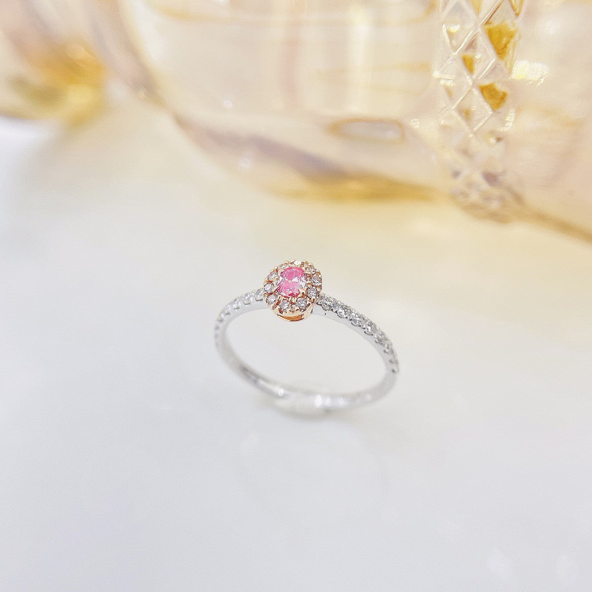 18K Pink Diamond Oval Cluster Ring - Exquisite Jewelry - Pink Diamond Ring