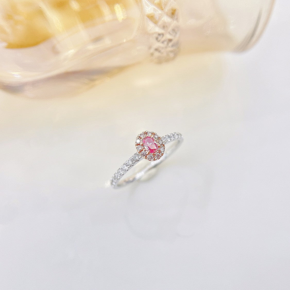 18K Pink Diamond Oval Cluster Ring - Exquisite Jewelry - Pink Diamond Ring