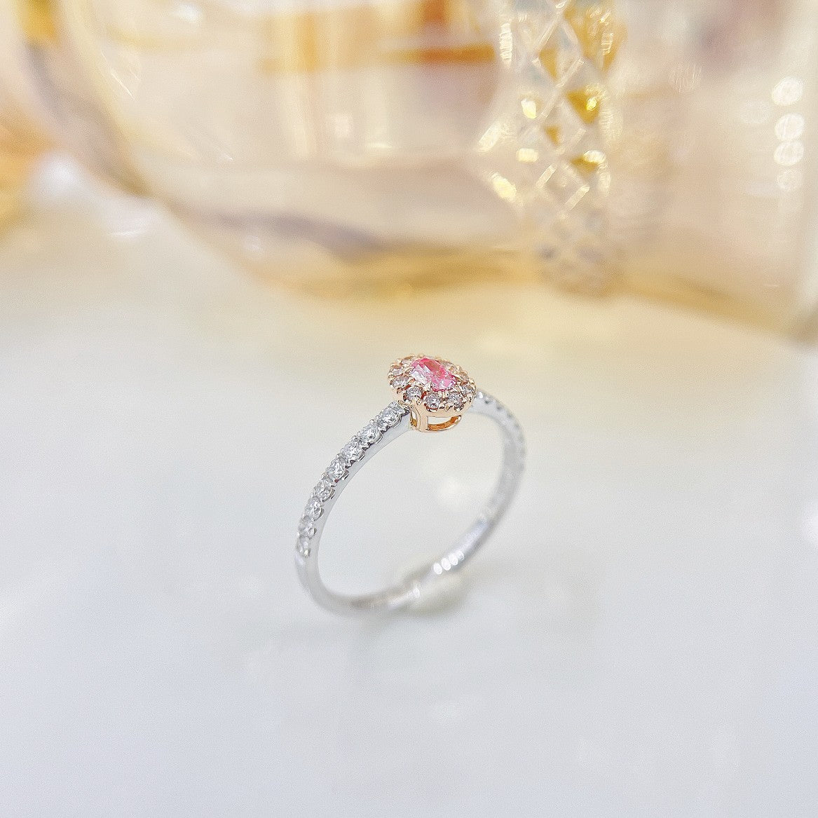 18K Pink Diamond Oval Cluster Ring - Exquisite Jewelry - Pink Diamond Ring