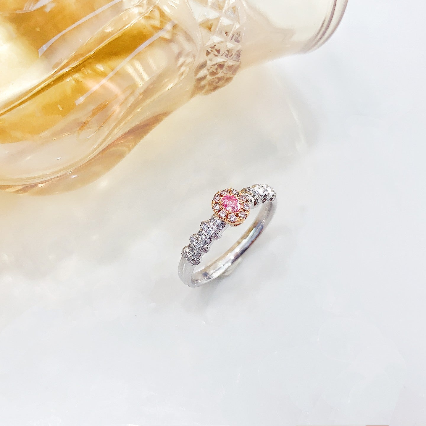 18K Pink Diamond Oval Cluster Ring for Ever-Ascending Elegance - Premium Jewelry - Pink Diamond Ring