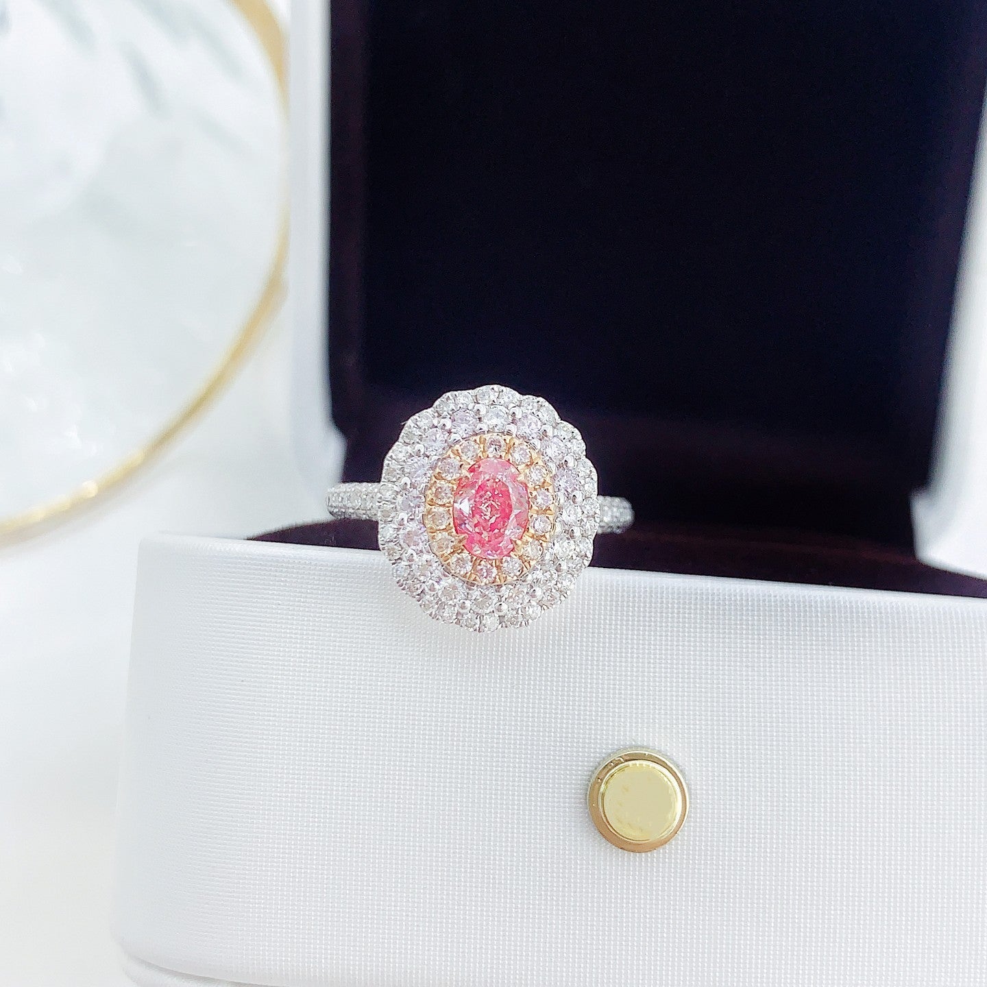 18K Pink Diamond Oval Cluster Two-Way Wear Jewelry - Pink Diamond Ring