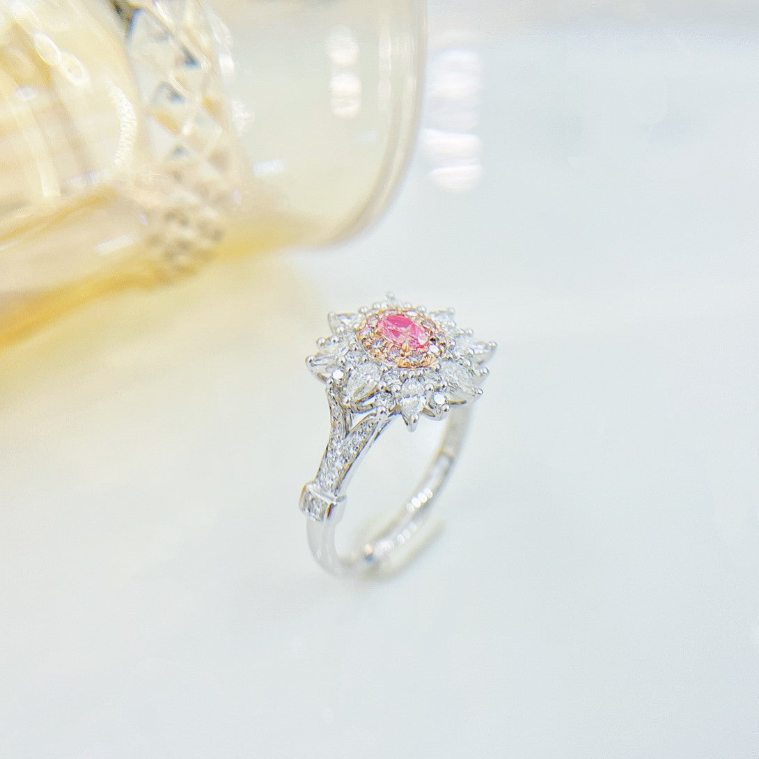 18K Pink Diamond Oval Cluster Y-Arm Ring | Premium Jewelry - Pink Diamond Ring