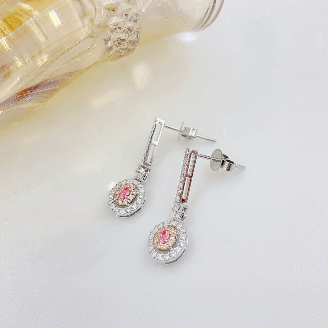 18K Pink Diamond Oval Creative Earrings - Jeweler.Jewelry