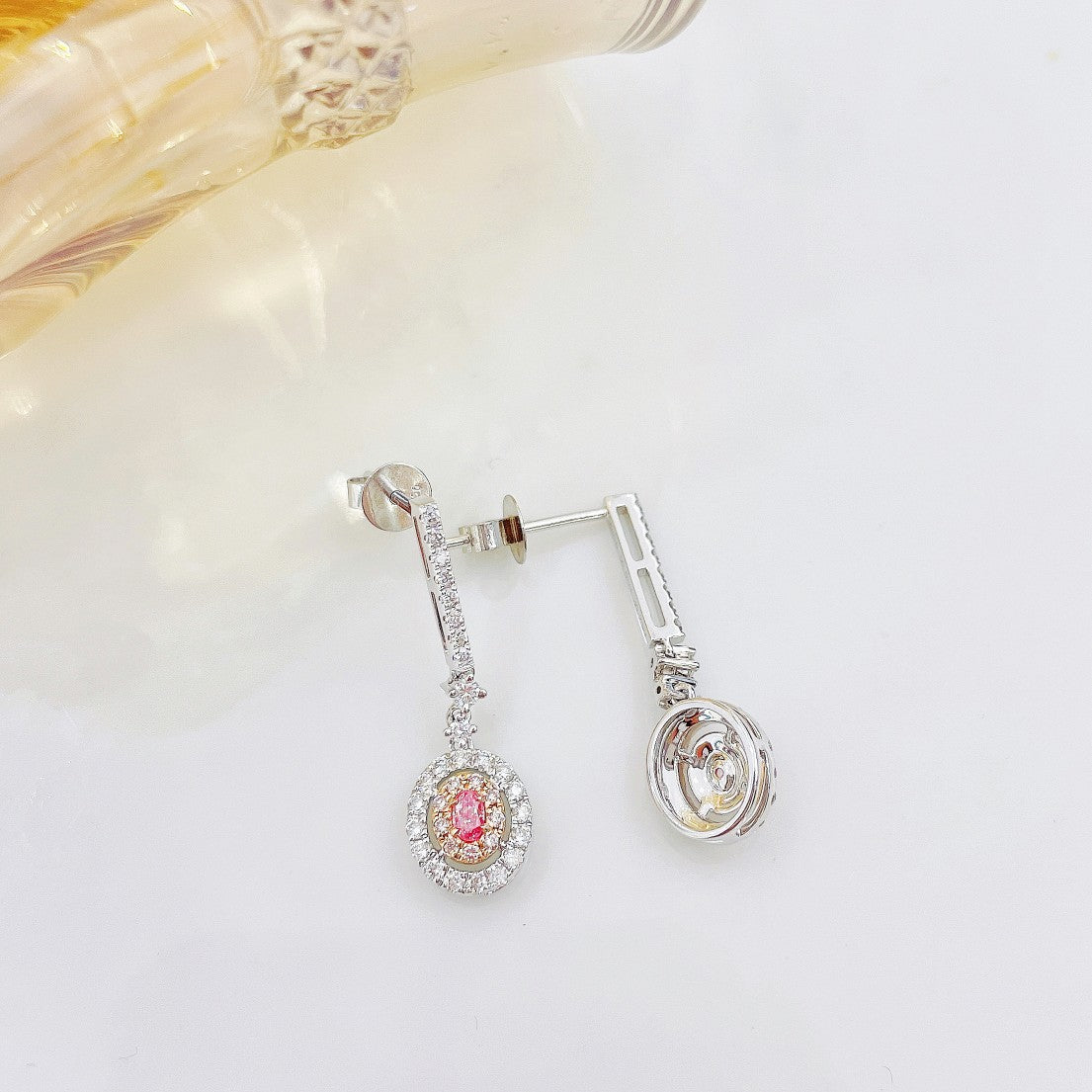 18K Pink Diamond Oval Creative Earrings - Jeweler.Jewelry