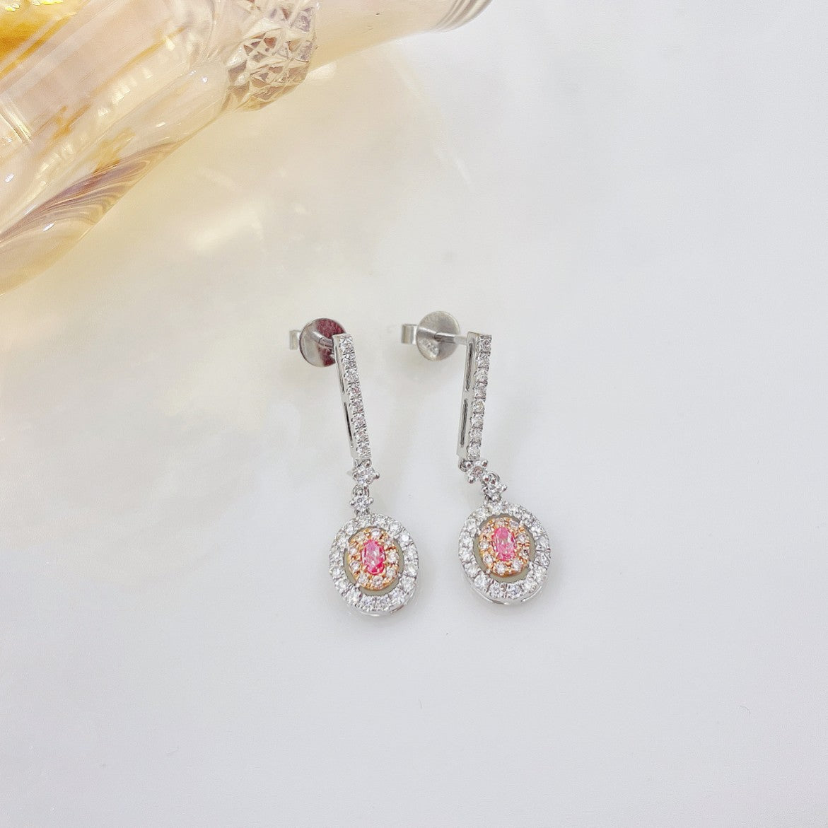 18K Pink Diamond Oval Creative Earrings - Jeweler.Jewelry