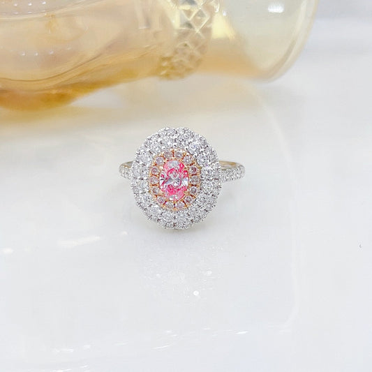 18K Pink Diamond Oval Double-Wear Jewelry with Surrounding Diamonds - Pink Diamond Ring