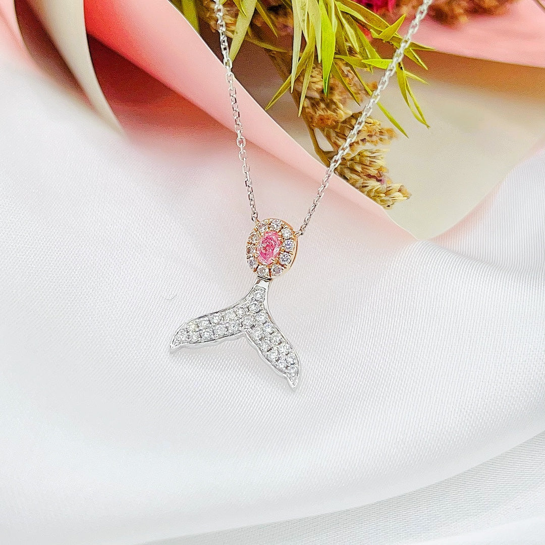 18K Pink Diamond Oval Fish Tail Necklace - Luxurious Jewelry - Pink Diamond Necklace