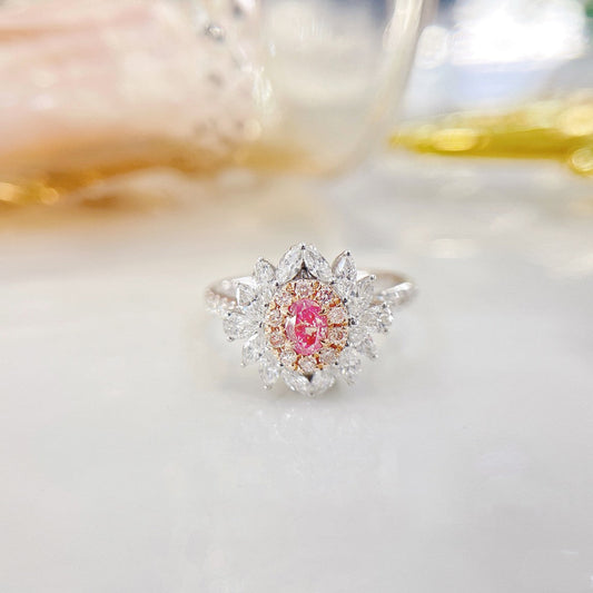 18K Pink Diamond Oval Flame Two-Way Wear Jewelry - Pink Diamond Ring