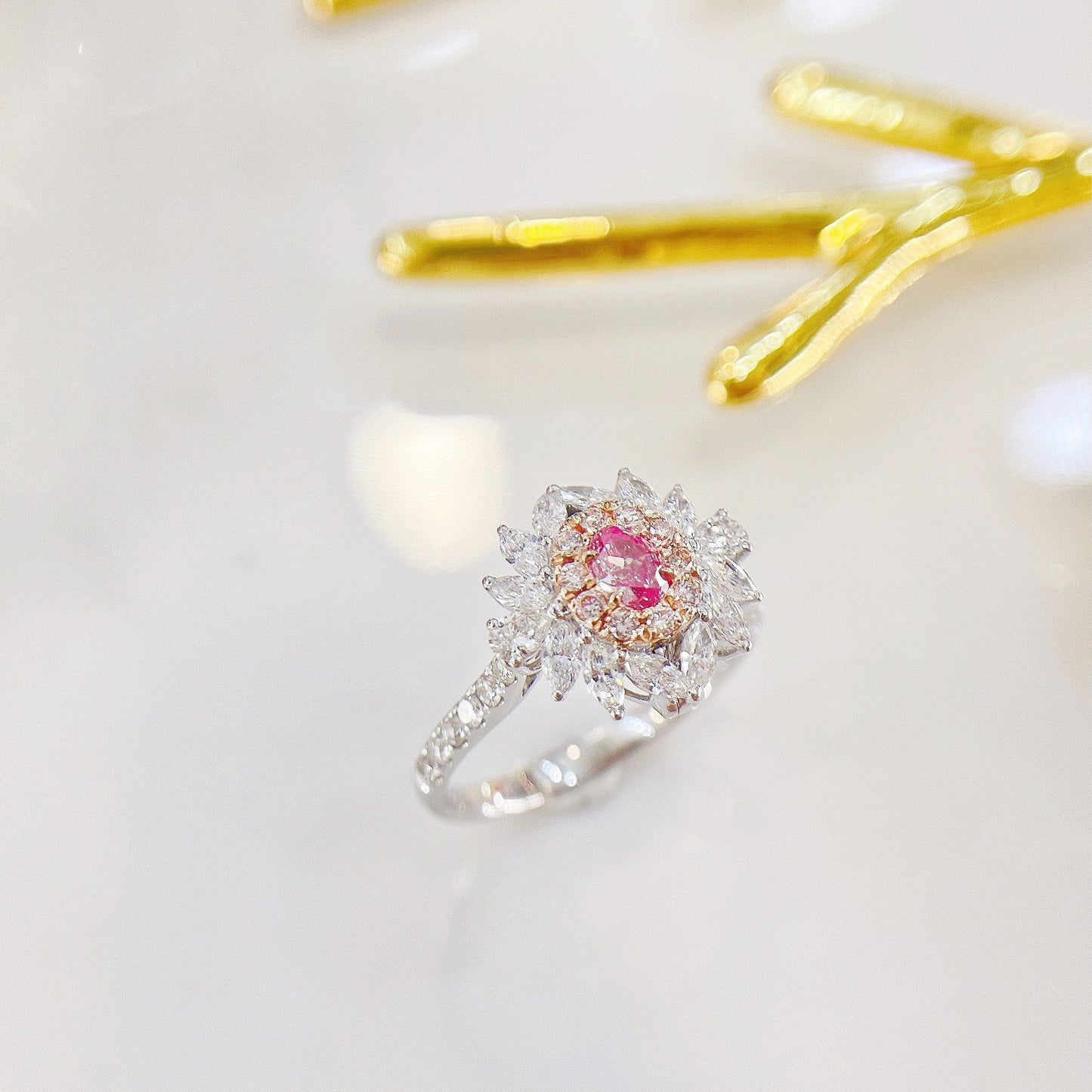 18K Pink Diamond Oval Flame Two-Way Wear Jewelry - Pink Diamond Ring