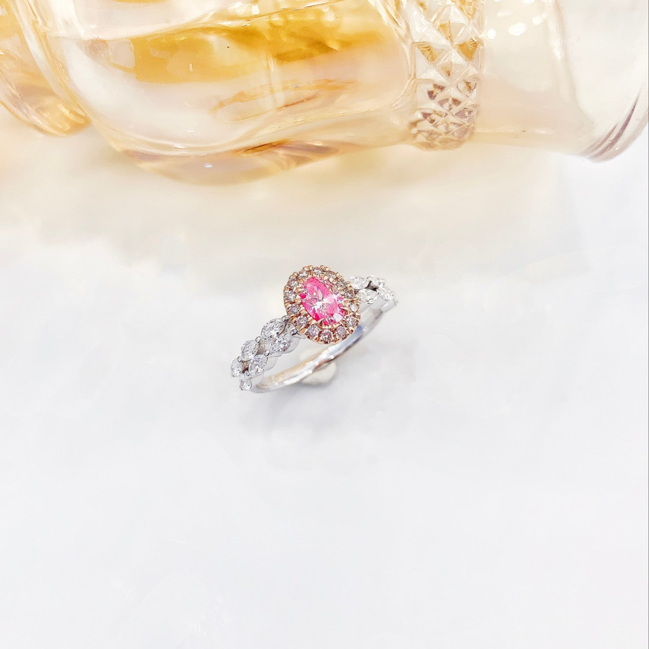 18K Pink Diamond Oval Marquise Double-Arm Ring | Premium Jewelry - Pink Diamond Ring