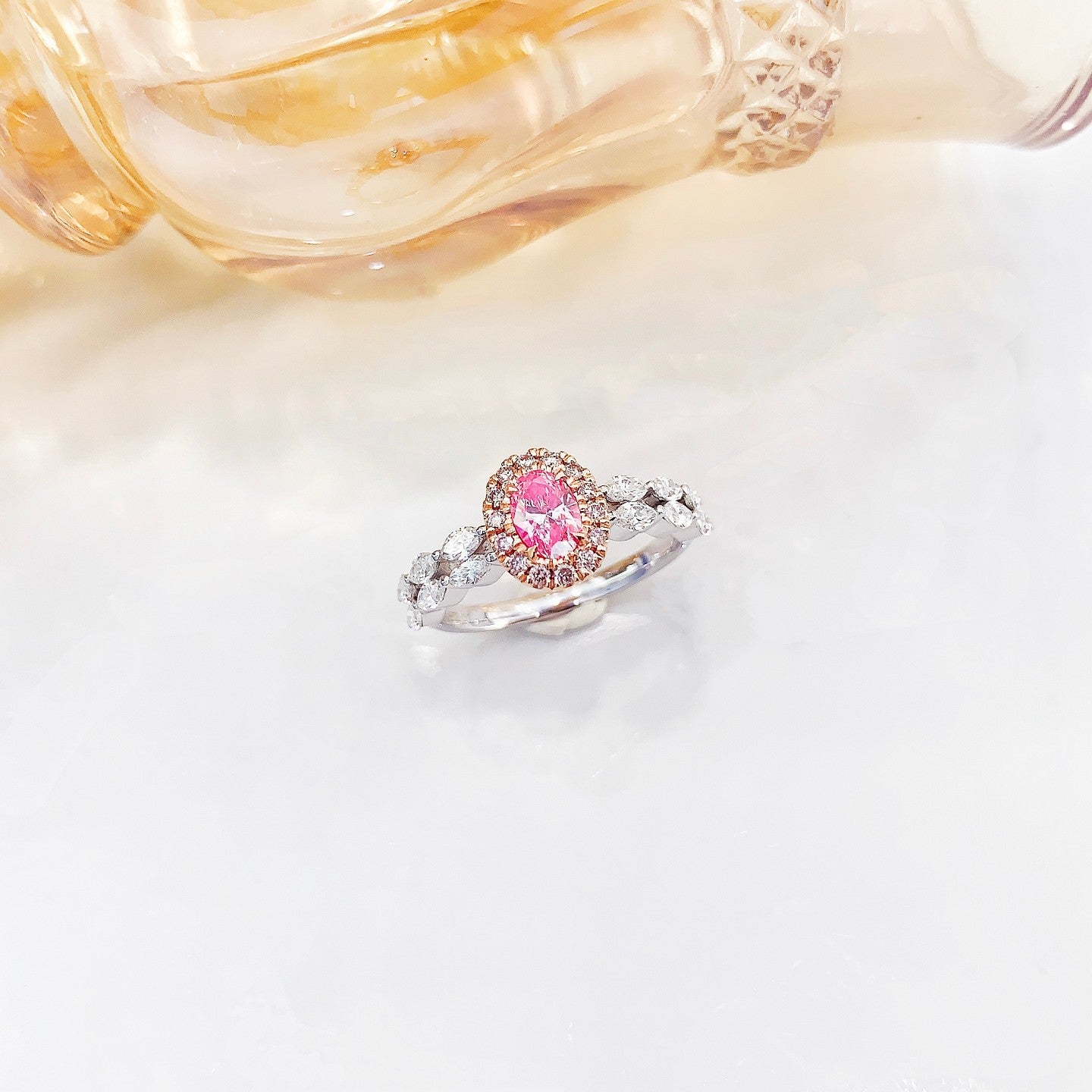 18K Pink Diamond Oval Marquise Double-Arm Ring | Premium Jewelry - Pink Diamond Ring