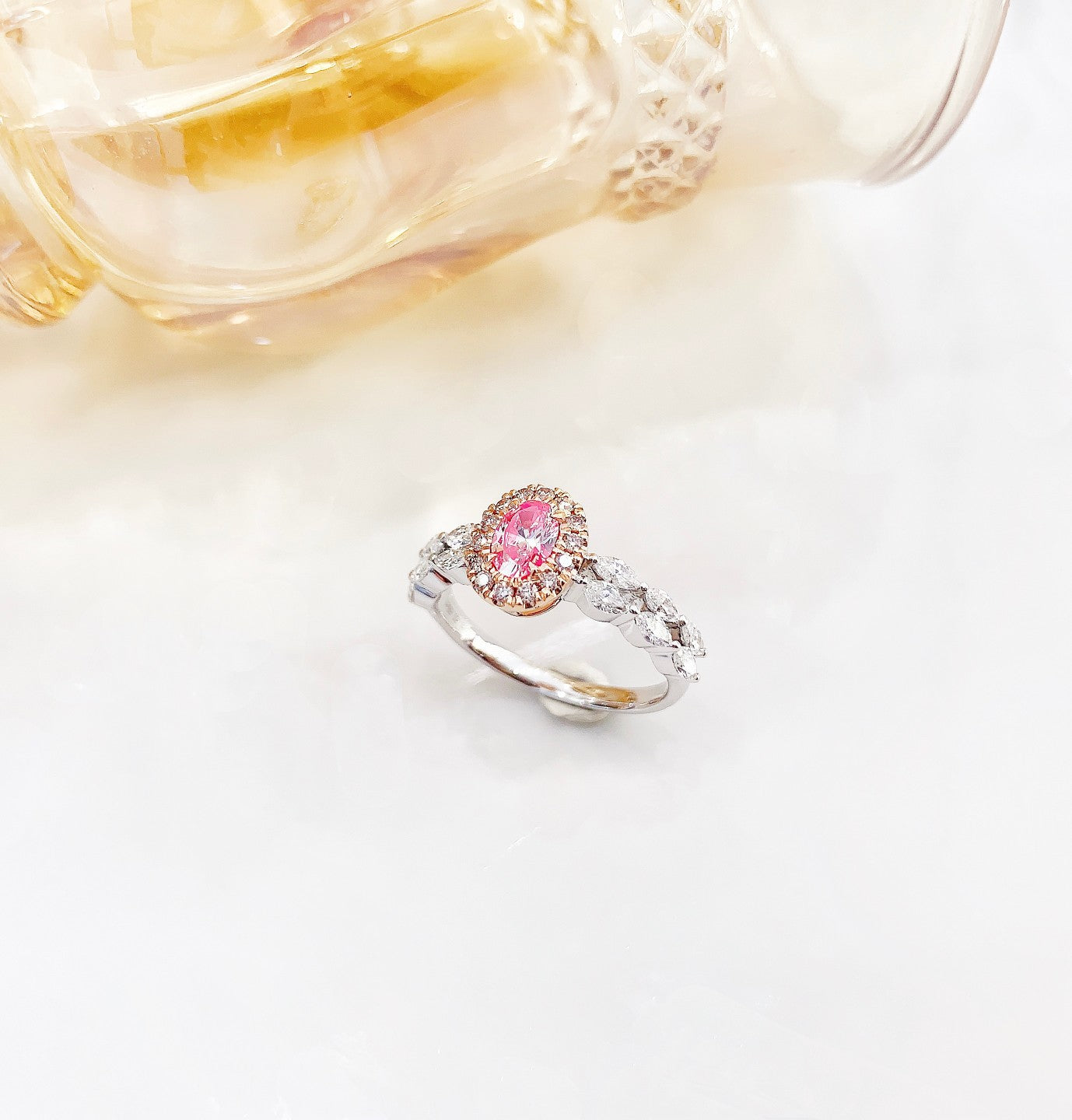 18K Pink Diamond Oval Marquise Double-Arm Ring | Premium Jewelry - Pink Diamond Ring