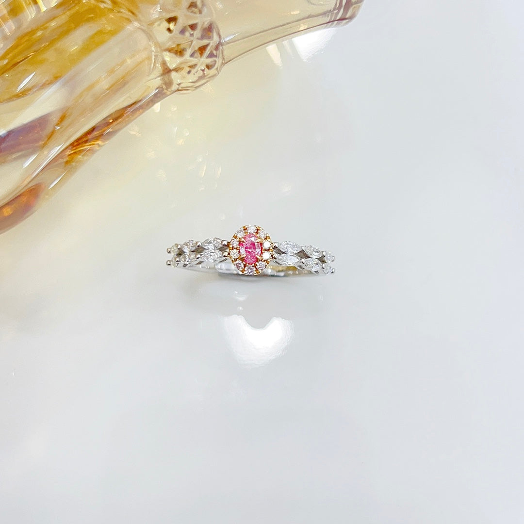 18K Pink Diamond Oval Marquise Ring - Luxurious Jewelry Piece - Pink Diamond Ring