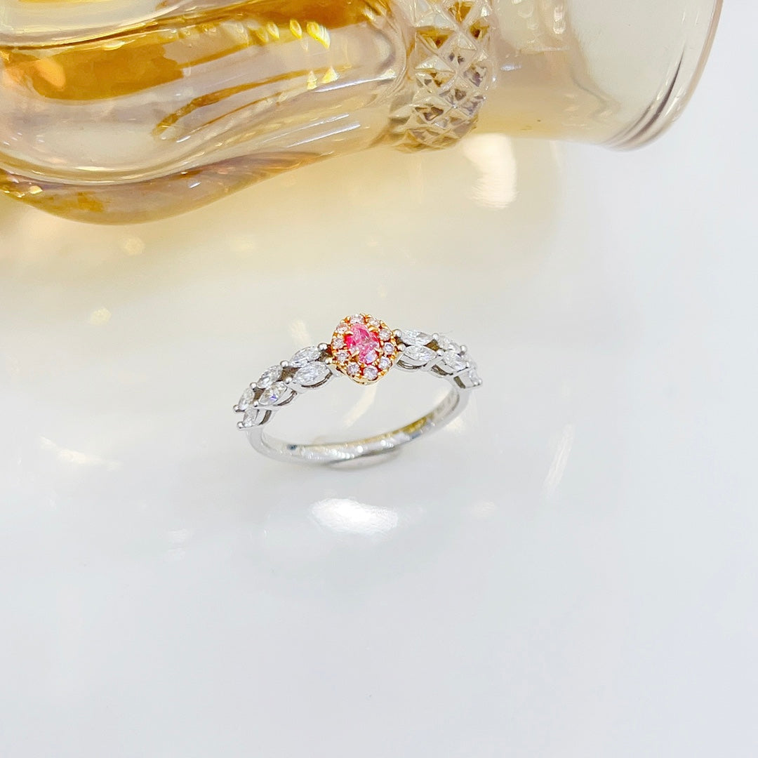 18K Pink Diamond Oval Marquise Ring - Luxurious Jewelry Piece - Pink Diamond Ring