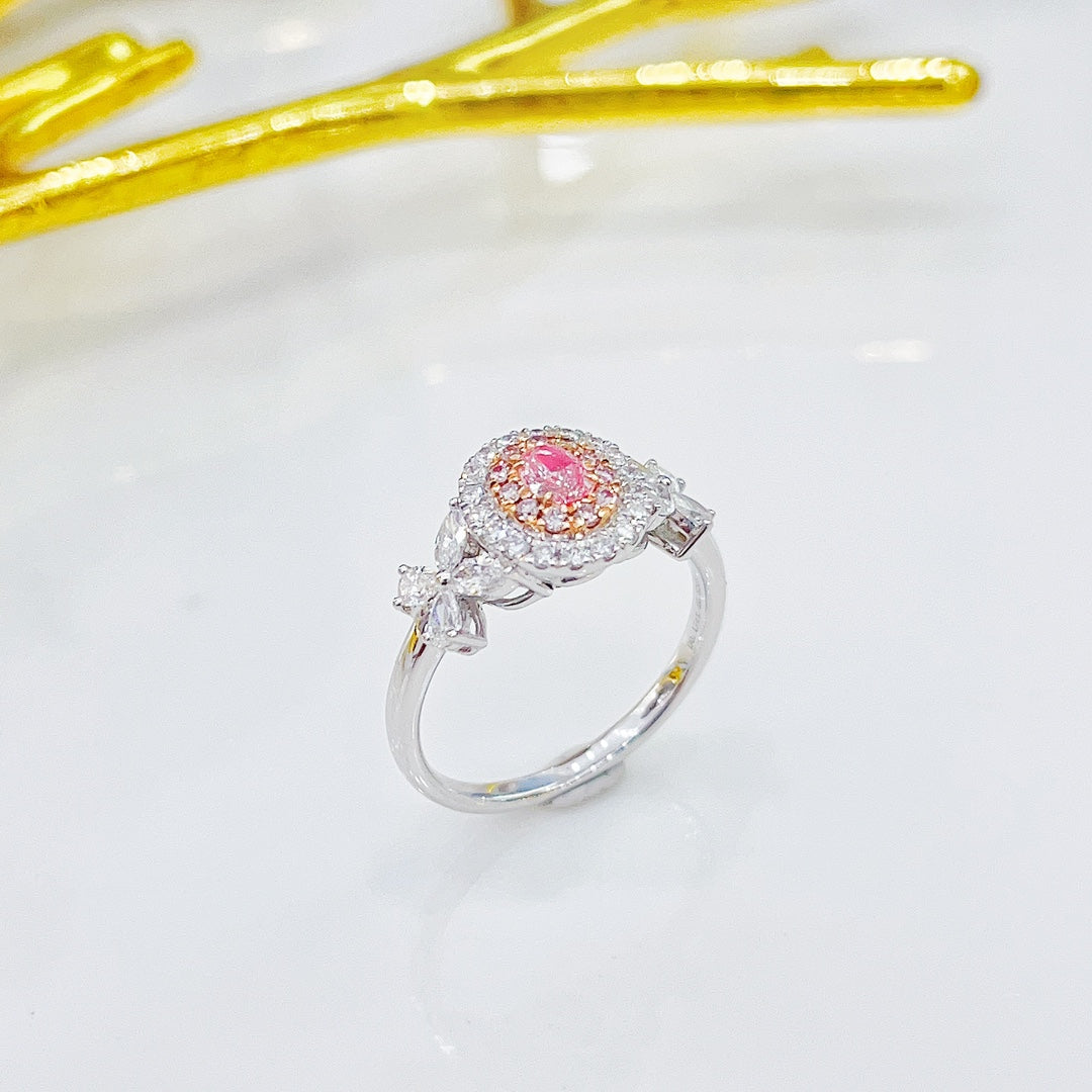 18K Pink Diamond Oval Shape Unique Ring - Exquisite Jewelry - Pink Diamond Ring