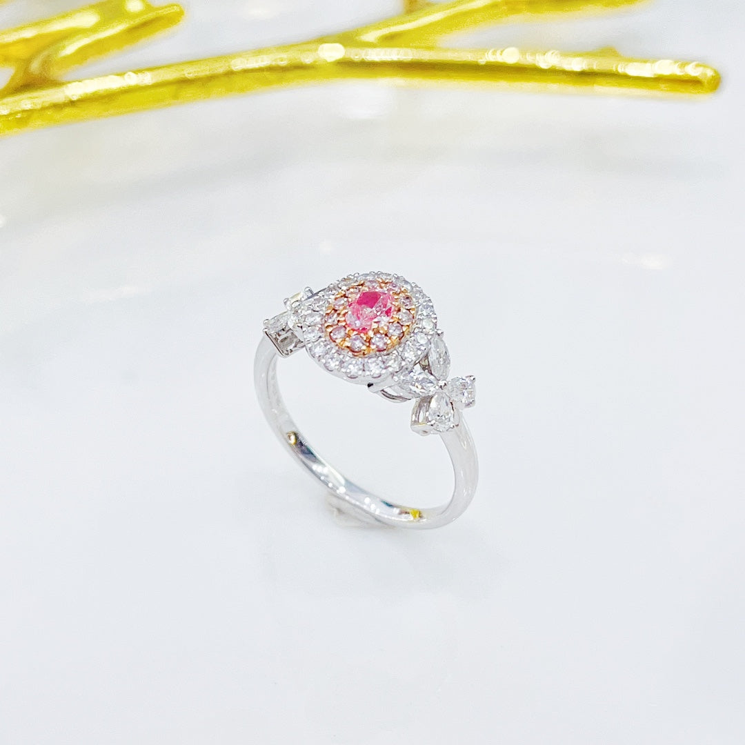 18K Pink Diamond Oval Shape Unique Ring - Exquisite Jewelry - Pink Diamond Ring