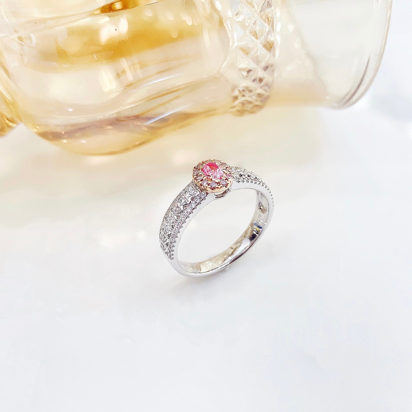 18K Pink Diamond Oval Vintage Heart Arm Ring - Unique Jewelry Piece - Pink Diamond Ring