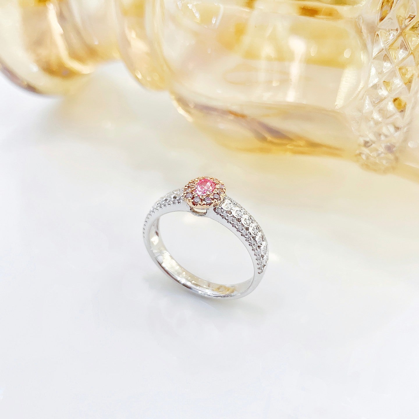 18K Pink Diamond Oval Vintage Heart Arm Ring - Unique Jewelry Piece - Pink Diamond Ring