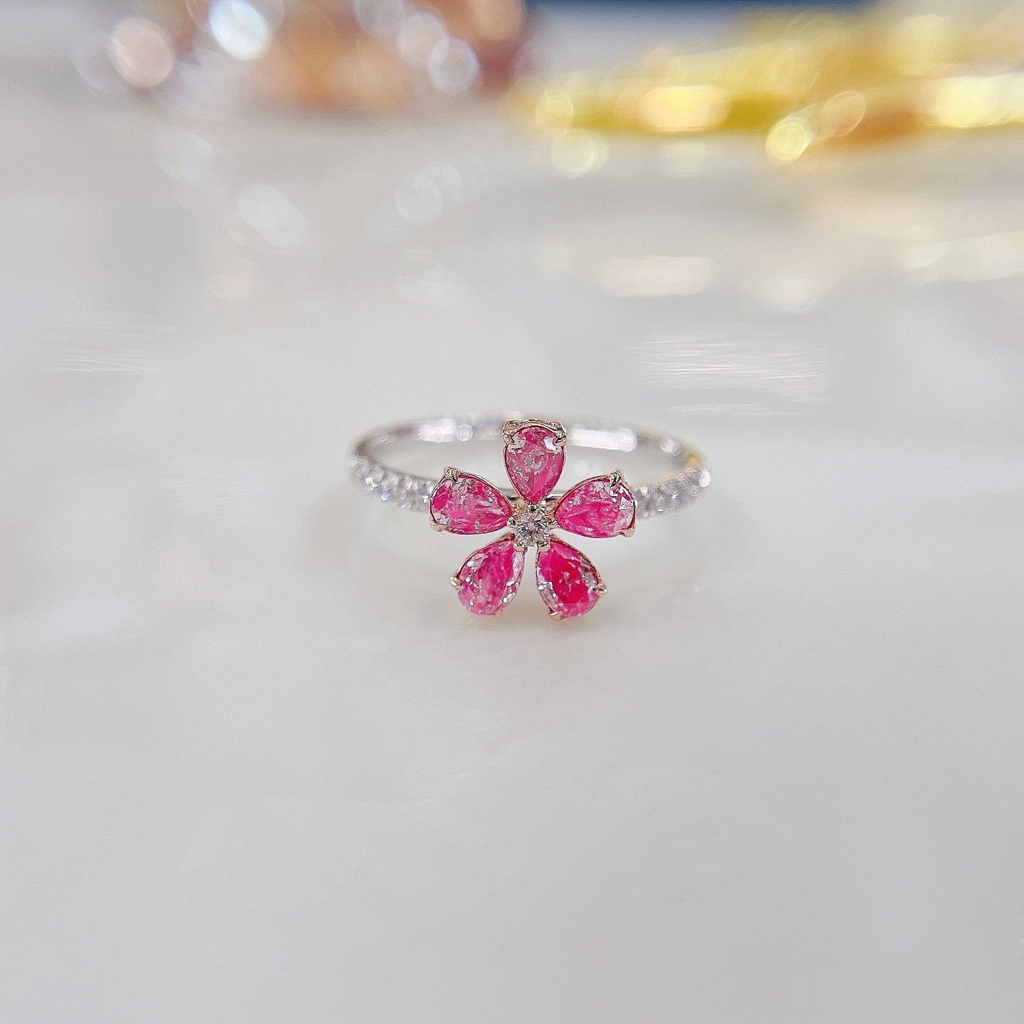 18K Pink Diamond Pendant Five-Flower Ring - Luxury Jewelry - Pink Diamond Ring