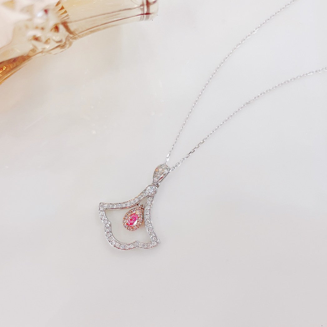 18K Pink Diamond Pendant Necklace - Waterdrop Shape Jewelry - Pink Diamond Necklace