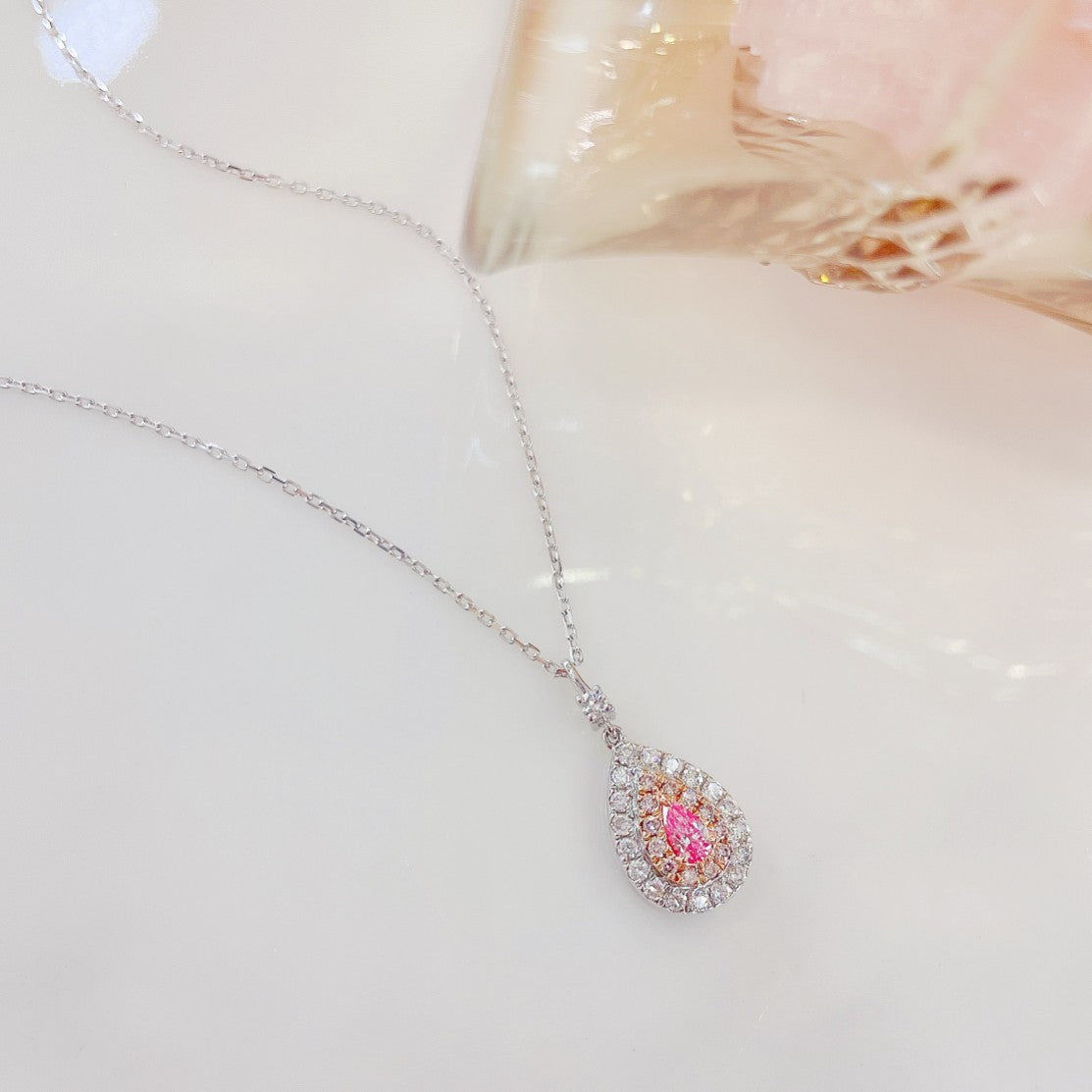 18K Pink Diamond Pendant Necklace with Gold Clasp - Exquisite Jewelry - Pink Diamond Necklace